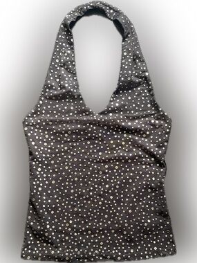 Georgiou Black Studded Halter Top- Silver Accent Detail